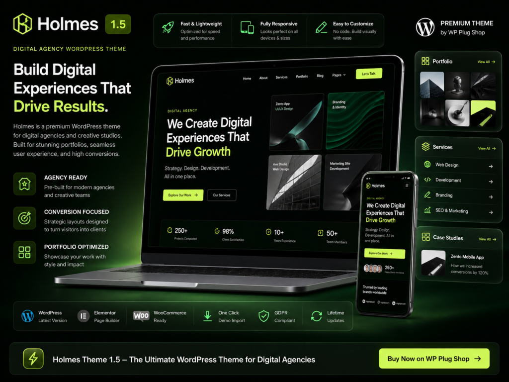 Holmes Theme 1.5 – Digital Agency WordPress Theme for High-Converting Portfolio, SaaS & Business Websites