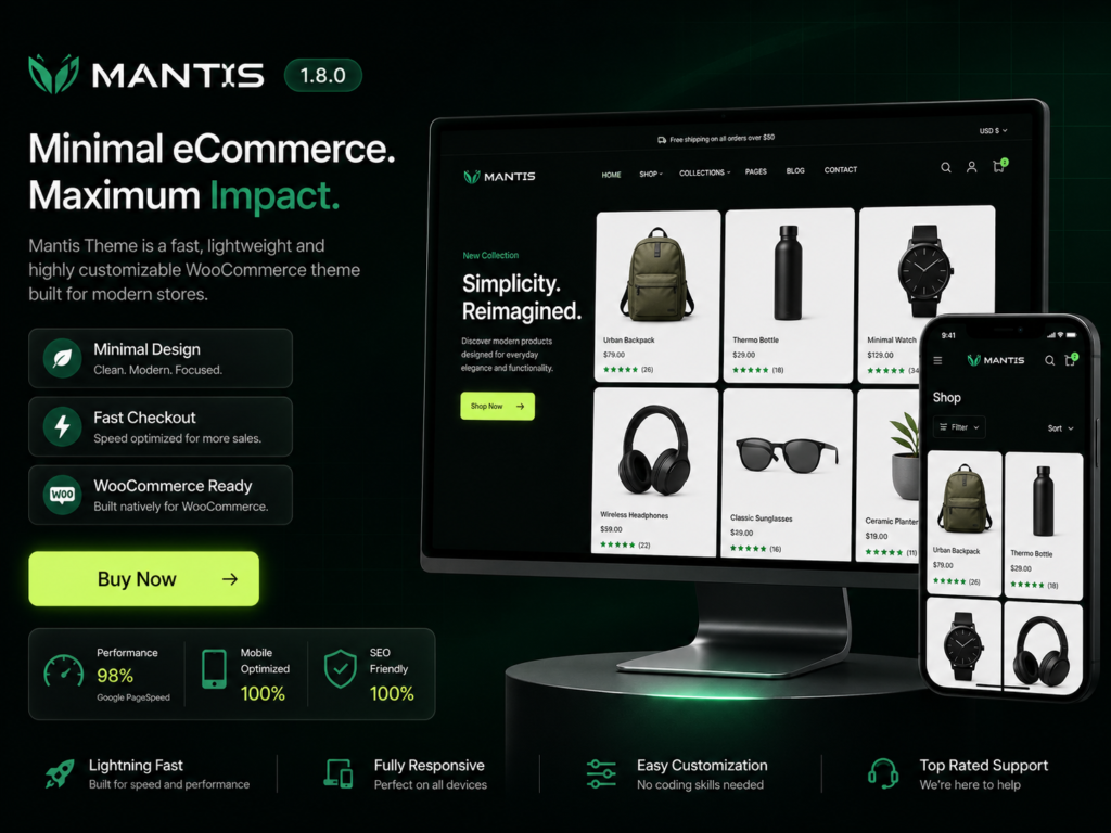 Mantis Theme 1.8.0 – Minimal WooCommerce WordPress Theme for Fast, Clean & High-Converting Online Stores