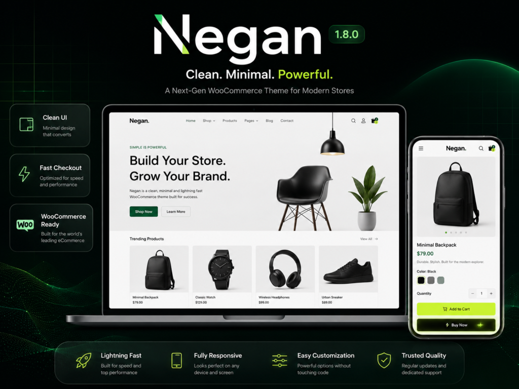 Negan Theme 1.8.0 – Clean Minimal WooCommerce WordPress Theme for Fast, Modern & High-Converting Online Stores