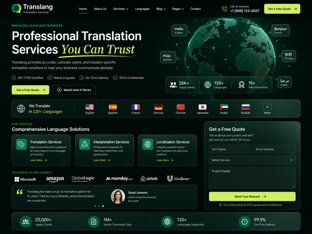 Translang – Translation Services & Language School WordPress Theme