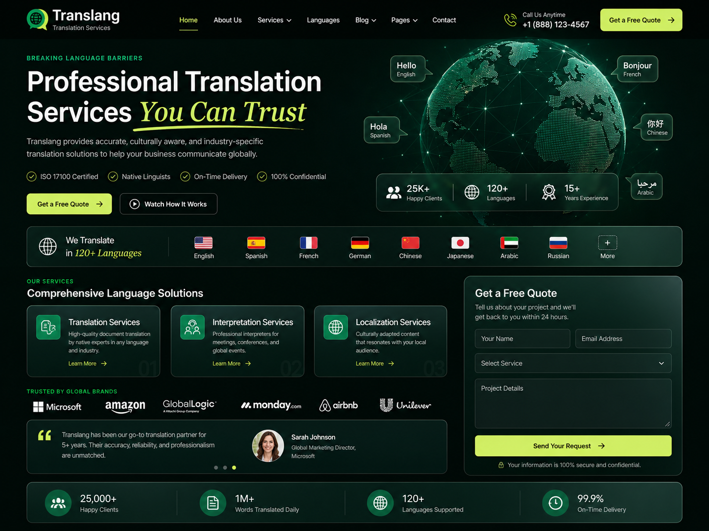 Translang – Translation Services & Language School WordPress Theme