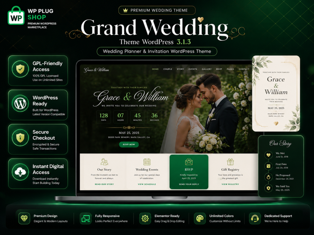 Grand Wedding Theme WordPress 3.1.3 – Responsive Wedding Planner & Invitation WordPress Theme
