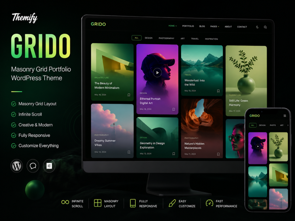 Themify Grido WordPress Theme for Masonry Grid Blogs, Portfolios & Creative Websites