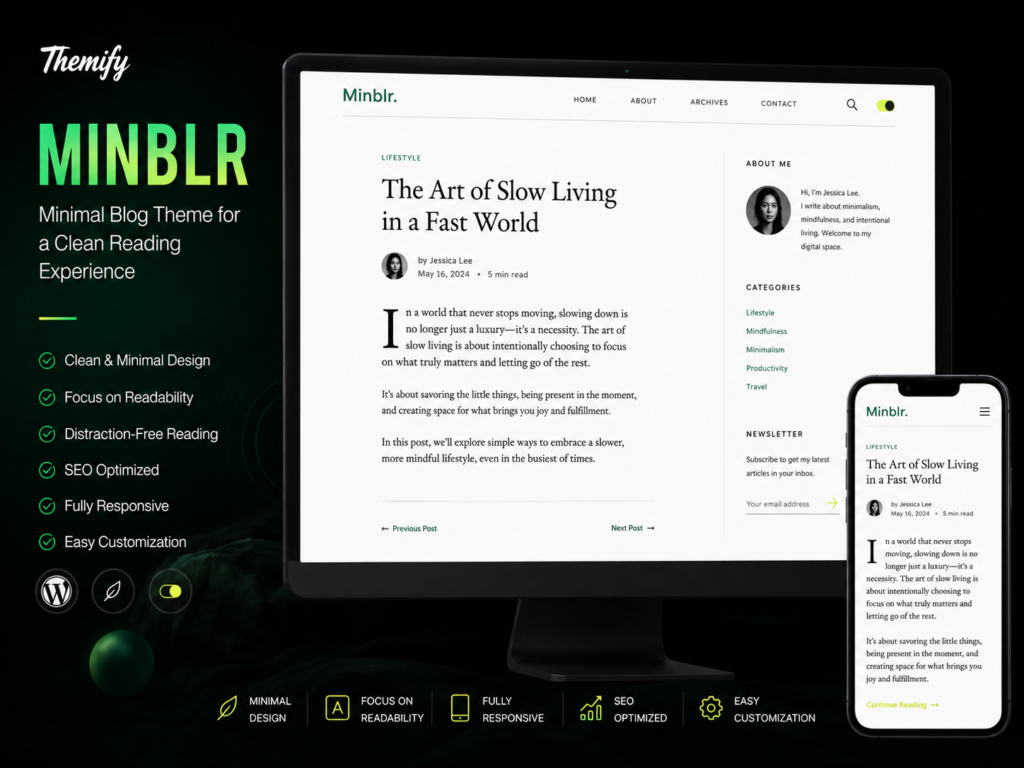 Themify Minblr WordPress Theme for Minimal Personal Blogging & Clean Content Publishing