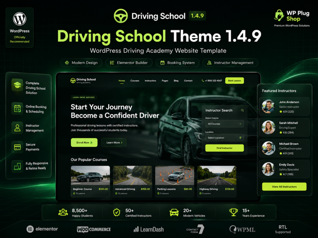 Driving School Theme 1.4.9 – WordPress Driving Academy & Instructor Booking Website Template