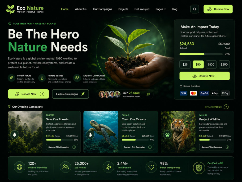 Eco Nature Environment NGO WordPress Theme 2.2.1 – Ecology, Conservation & Donation Ready Website Builder