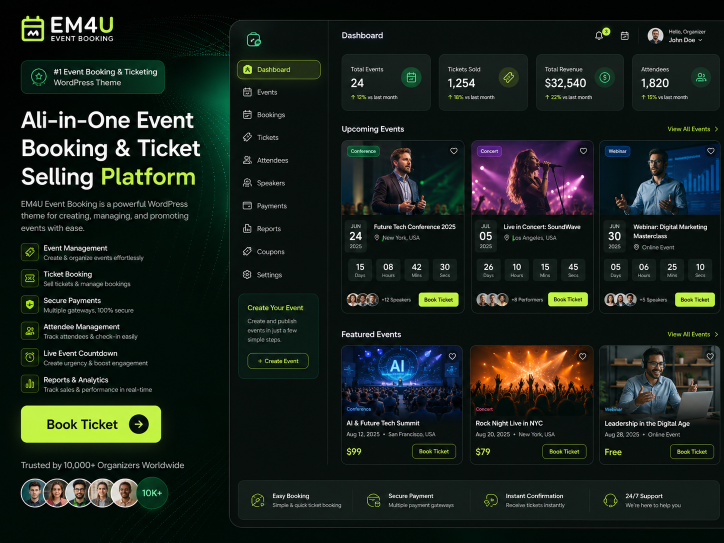 EM4U Event Booking WordPress Theme – Ticket Selling, Conference & Event Management Platform