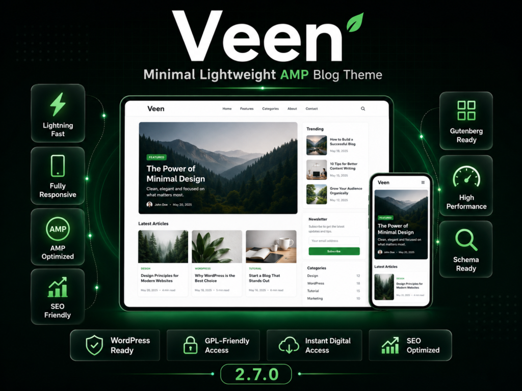 Veen – Minimal Lightweight AMP Blog for WordPress 2.7.0