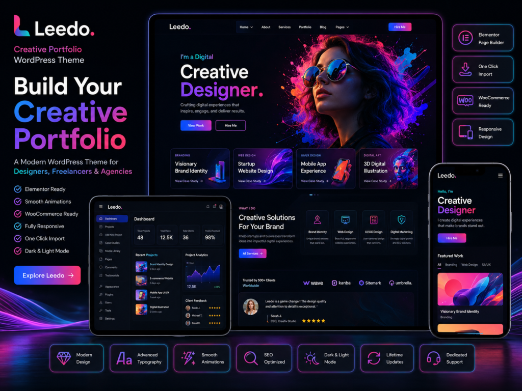 👉 Leedo – Modern, Colorful & Creative Portfolio WordPress Theme
