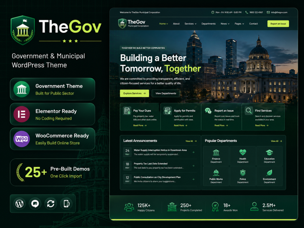 TheGov Municipal & Government WordPress Theme with Elementor & WooCommerce