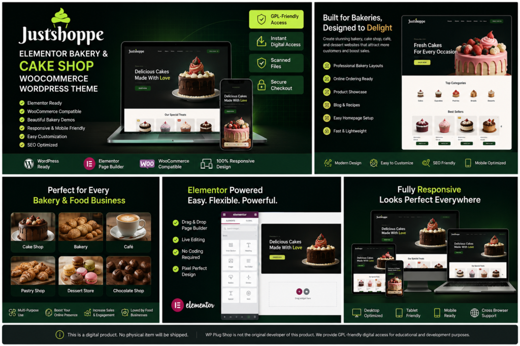 Justshoppe – Elementor Bakery & Cake Shop WooCommerce WordPress Theme