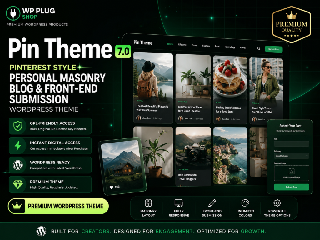 Pin Theme – Pinterest Style WordPress Blog & Magazine Theme with Frontend Submission