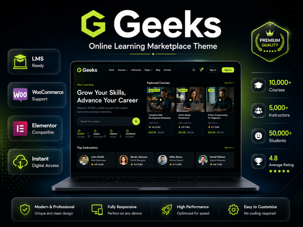Geeks – Online Learning Marketplace WordPress Theme (LMS, Courses & eLearning Platform)