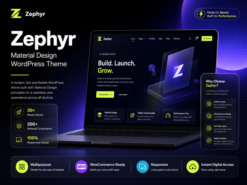 Zephyr – Material Design Multipurpose WordPress Theme (Business, Portfolio & WooCommerce)