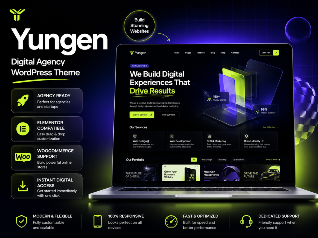 Yungen – Modern Digital Agency & Business WordPress Theme (Marketing, SEO & Startup Websites)
