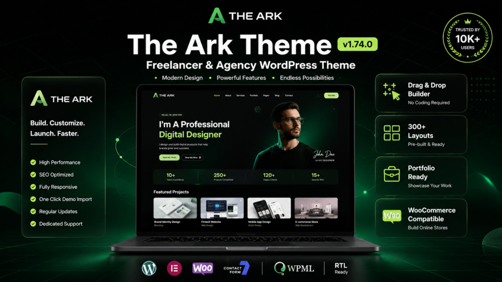 The Ark Theme v1.74.0 – WordPress Freelancer & Agency Portfolio Builder with Visual Drag & Drop System
