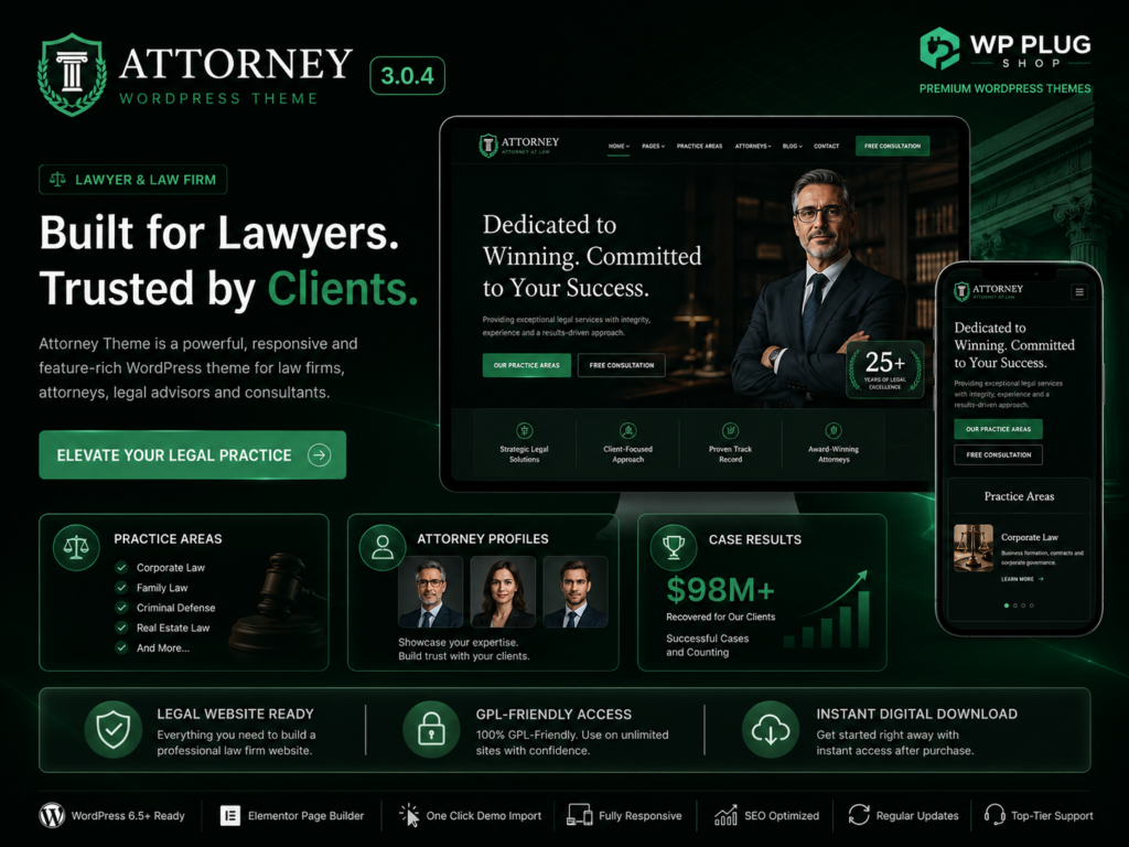 Attorney Theme – Lawyer & Law Firm WordPress Theme 3.0.4 | Professional Legal Website Builder