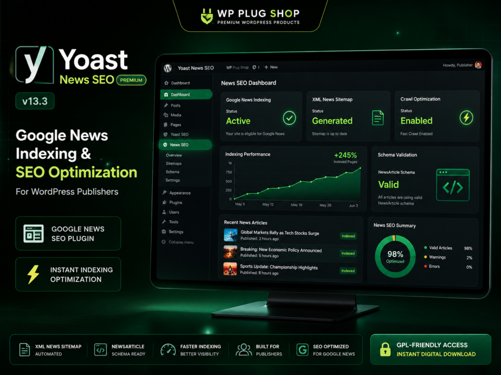 Yoast News SEO Premium 13.3 – Google News Indexing & XML Sitemap WordPress Plugin