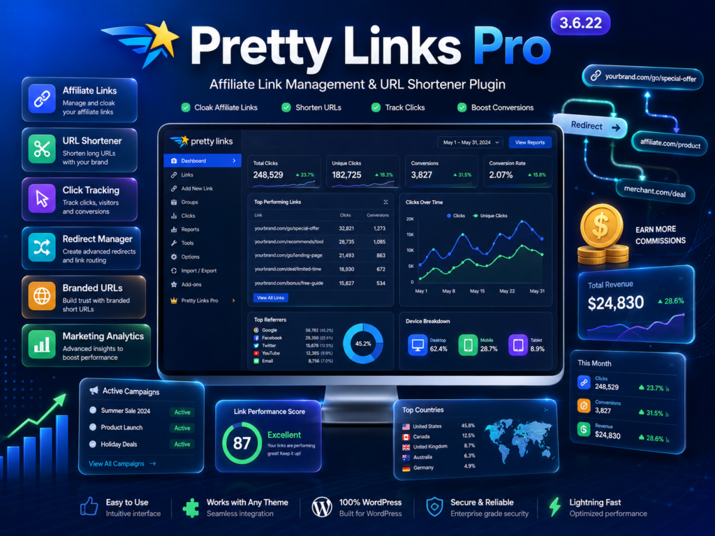 Pretty Links Pro 3.6.22 – Affiliate Link Tracking, Cloaking & URL Management for WordPress