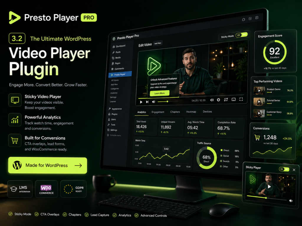 Presto Player Pro 3.2 – Advanced WordPress Video Player Plugin for LMS, Marketing & Conversions