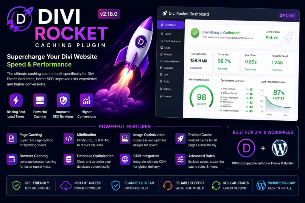 Divi Rocket Caching Plugin 1.0.50 – Advanced Speed Optimization for Divi Websites