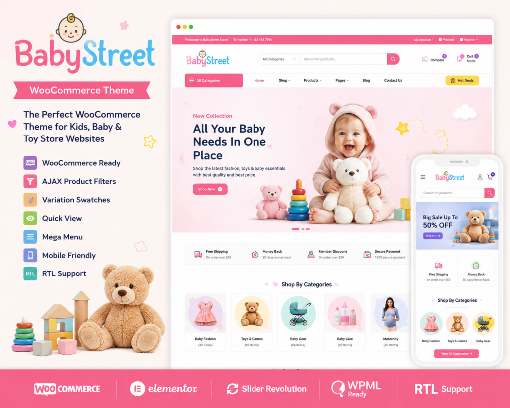 BabyStreet WooCommerce Theme – Kids Toys, Baby Products & Clothing Store WordPress Theme