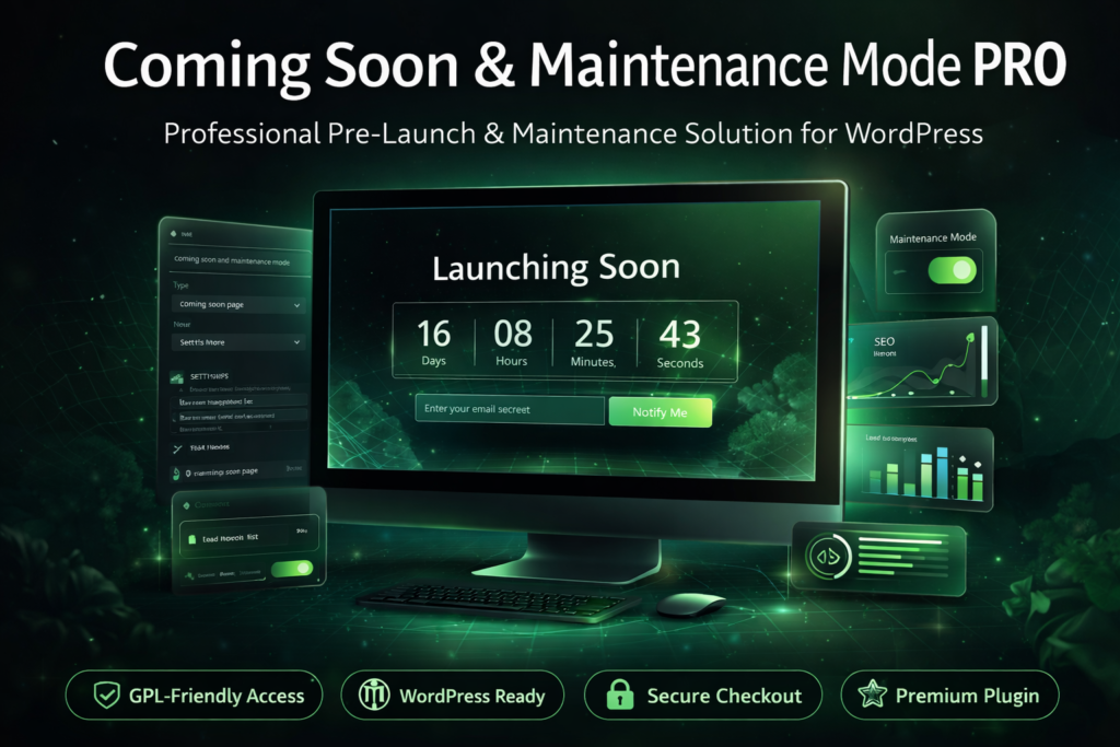 Coming Soon & Maintenance Mode PRO – WordPress Pre-Launch Landing Page & Lead Capture Plugin
