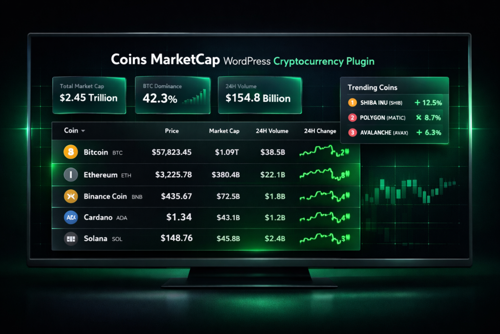 Coins MarketCap WordPress Cryptocurrency Plugin – Build Live Crypto Price & CoinMarketCap-Style Website