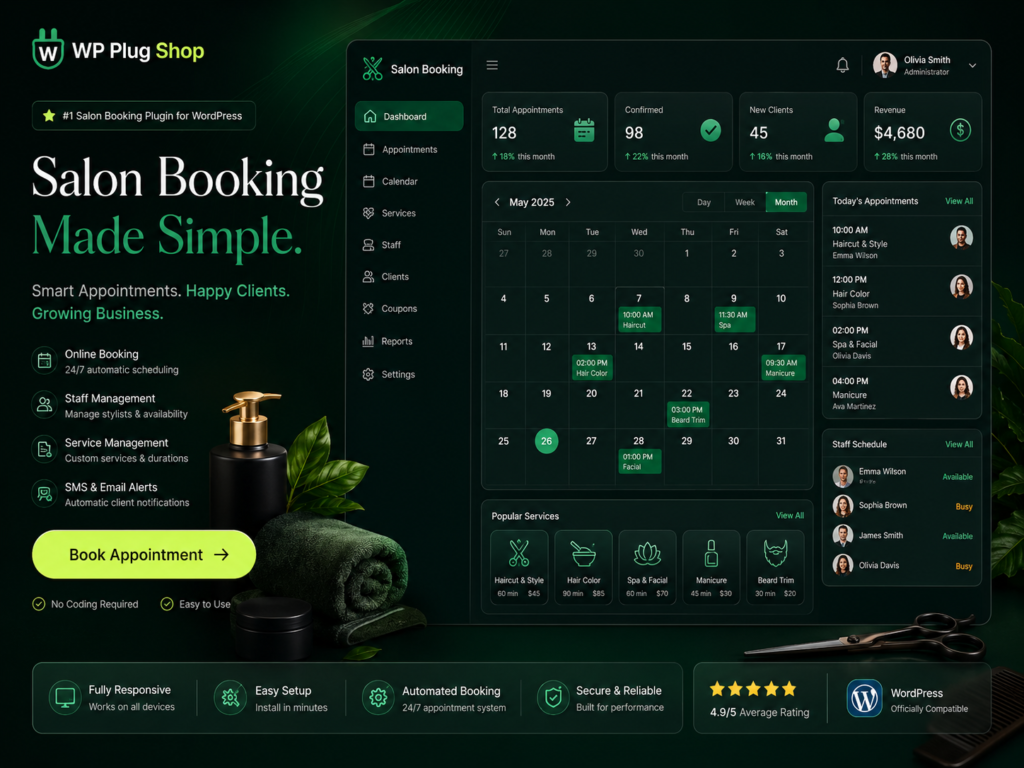 Salon Booking WordPress Plugin – Online Appointment Scheduling System for Salons, Spas & Barbershops