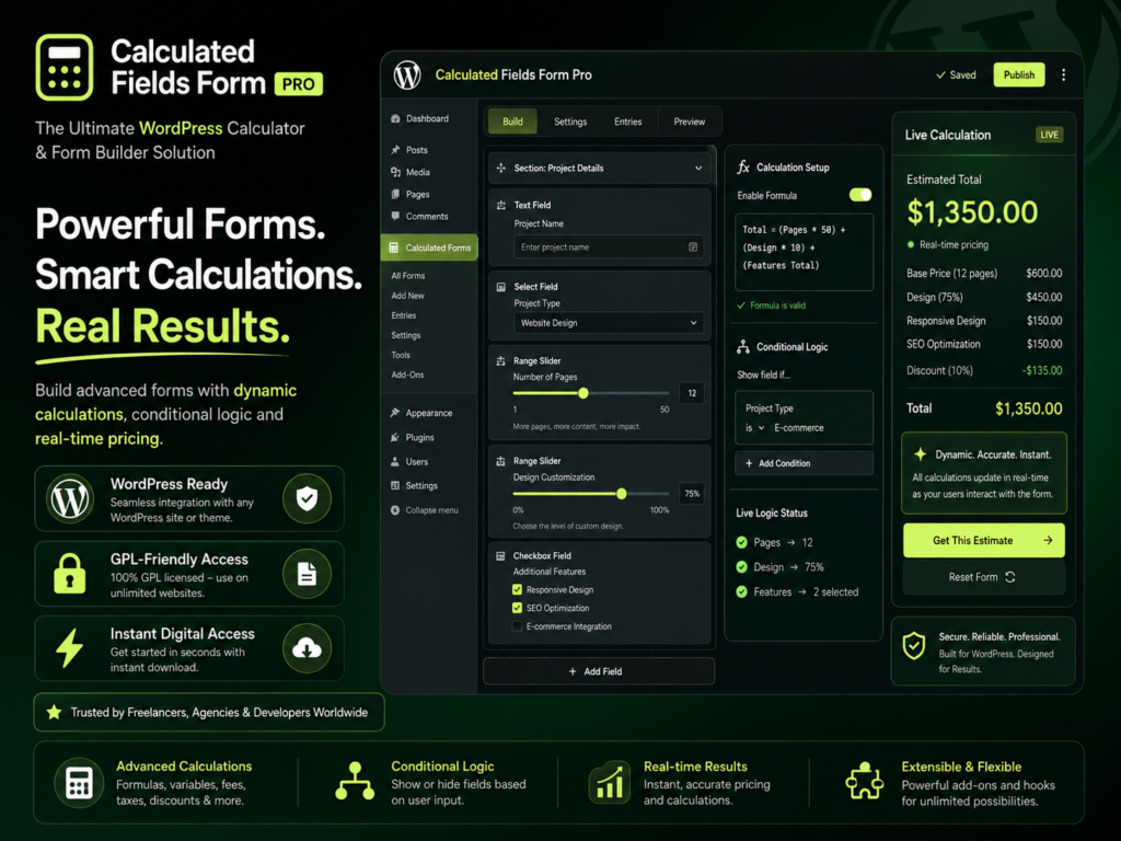 Calculated Fields Form Pro – WordPress Pricing Calculator & Dynamic Form Builder Plugin