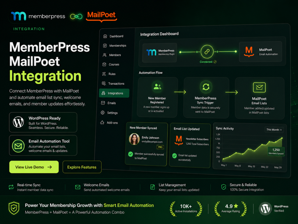 MemberPress MailPoet Integration Add-on for WordPress Membership Email Automation