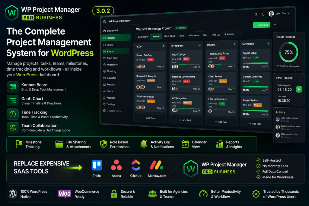 WP Project Manager Pro Business 3.0.2 | WordPress Project Management, Kanban & Team Collaboration Plugin