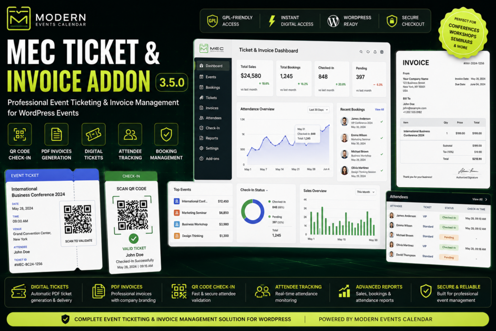 MEC Ticket and Invoice Addon 3.5.0 – Event Ticketing, QR Check-In & Invoice Management