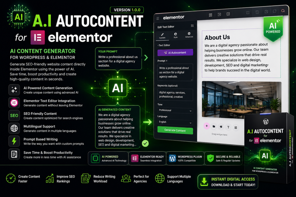 A.I Autocontent for Elementor 1.0.0 – AI Content Generator for WordPress & Elementor