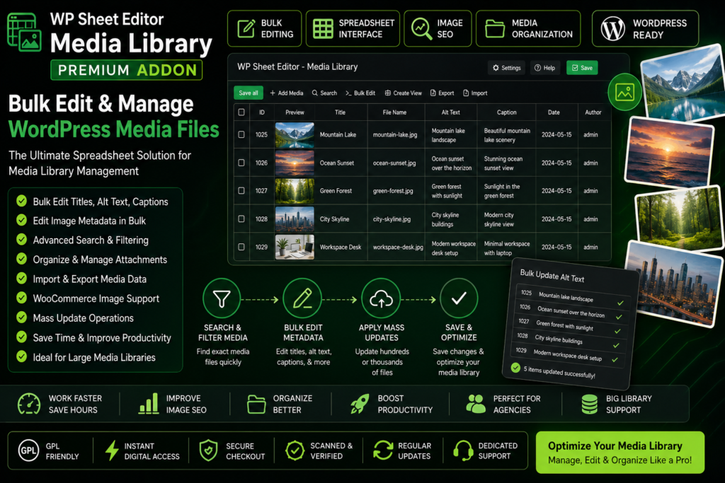 WP Sheet Editor Media Library Premium Addon – Bulk Edit & Manage WordPress Media Files