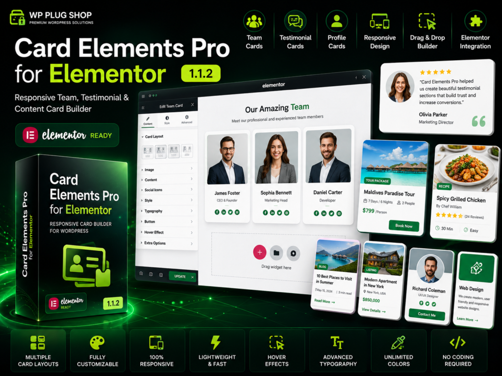 Card Elements Pro for Elementor 1.1.2 – Responsive Team, Testimonial & Content Card Builder