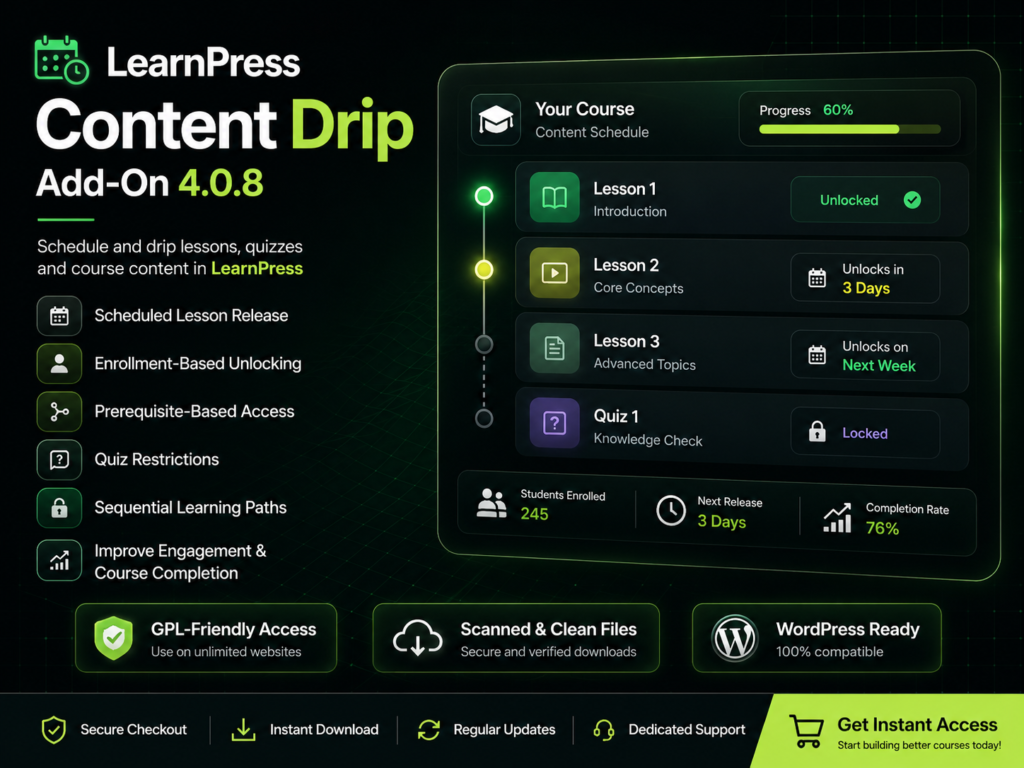 LearnPress Content Drip Add-On 4.0.8 – Schedule and Drip Course Content in LearnPress