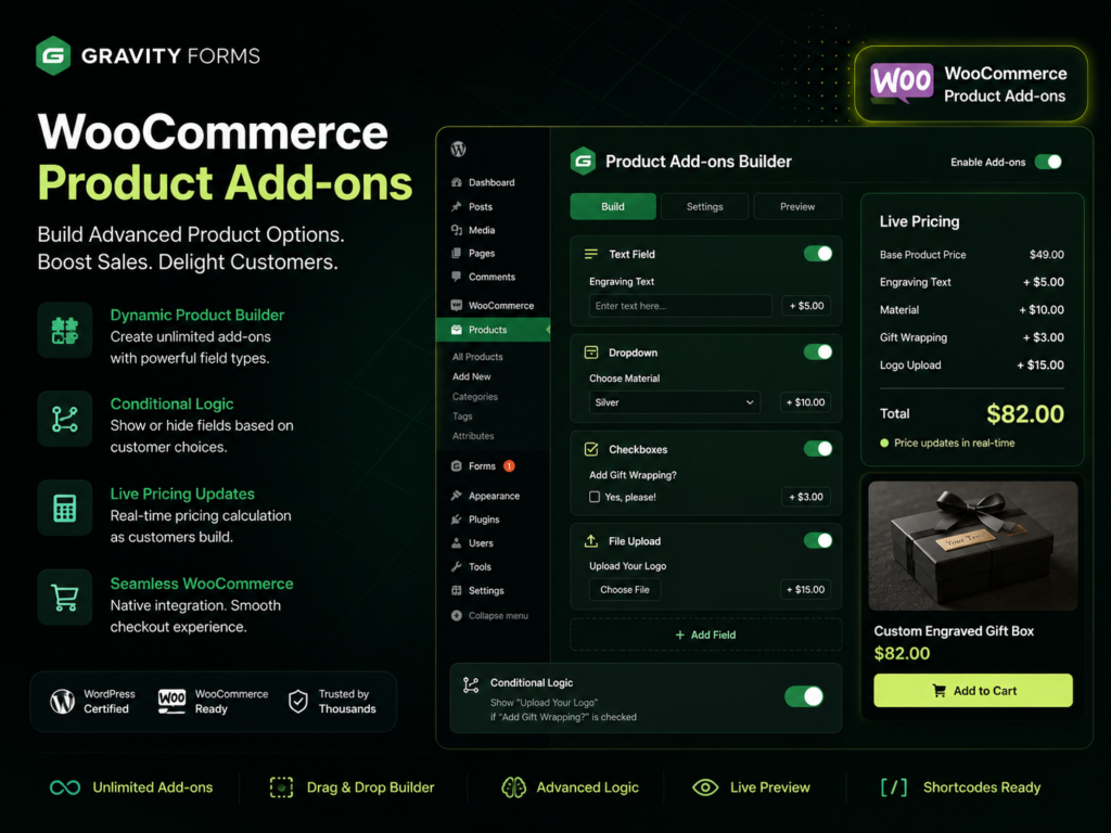 WooCommerce Gravity Forms Product Add-ons Plugin for Advanced Product Customization & Dynamic Pricing