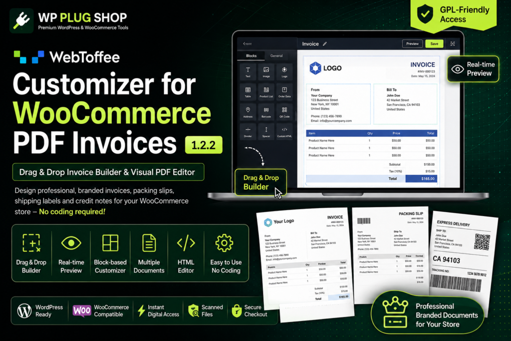 WebToffee Customizer for WooCommerce PDF Invoices 1.2.2 – Drag & Drop Invoice Builder & Visual PDF Editor
