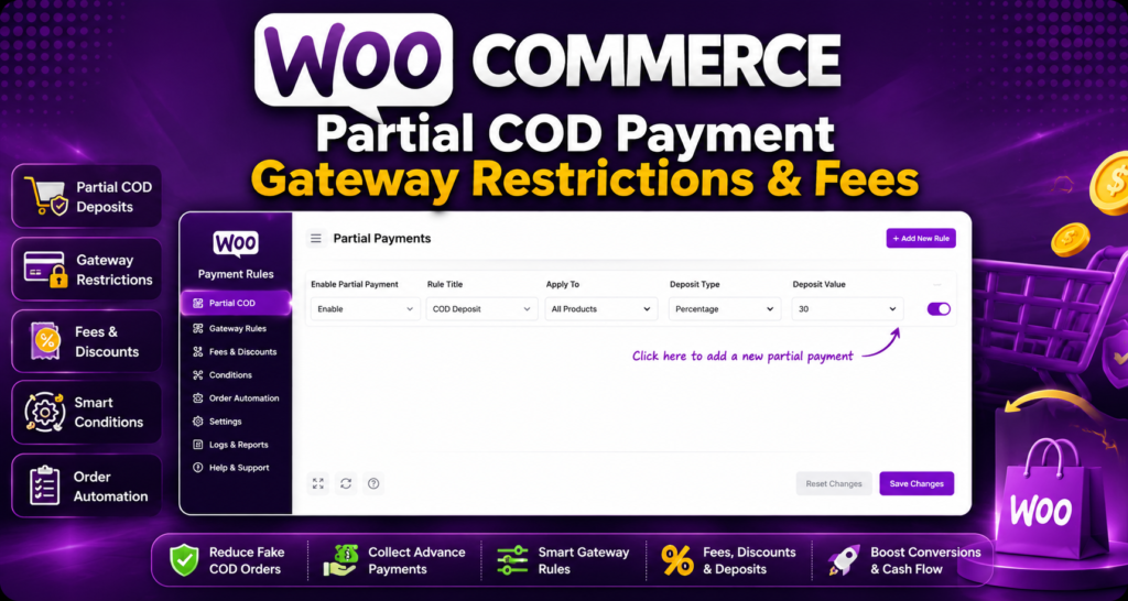 WooCommerce Partial COD Payment Gateway Restrictions & Fees
