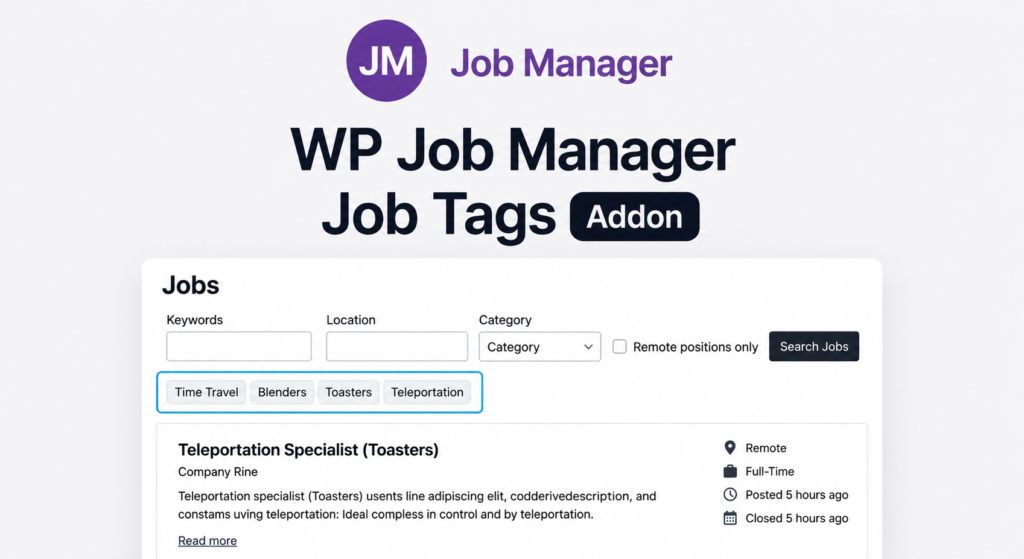 WP Job Manager Job Tags Addon – Advanced Job Tagging & Search Filter for WordPress