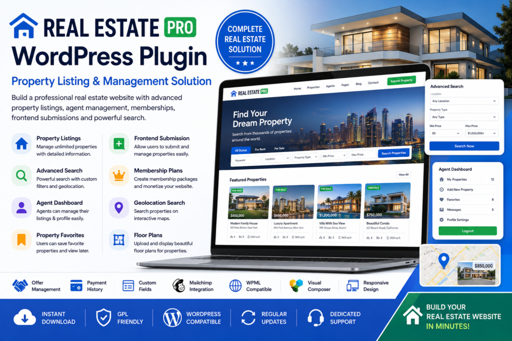 Real Estate Pro – WordPress Property Listing & Management Plugin