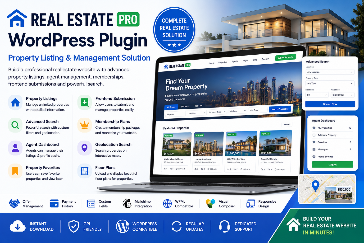 Real Estate Pro – WordPress Property Listing & Management Plugin