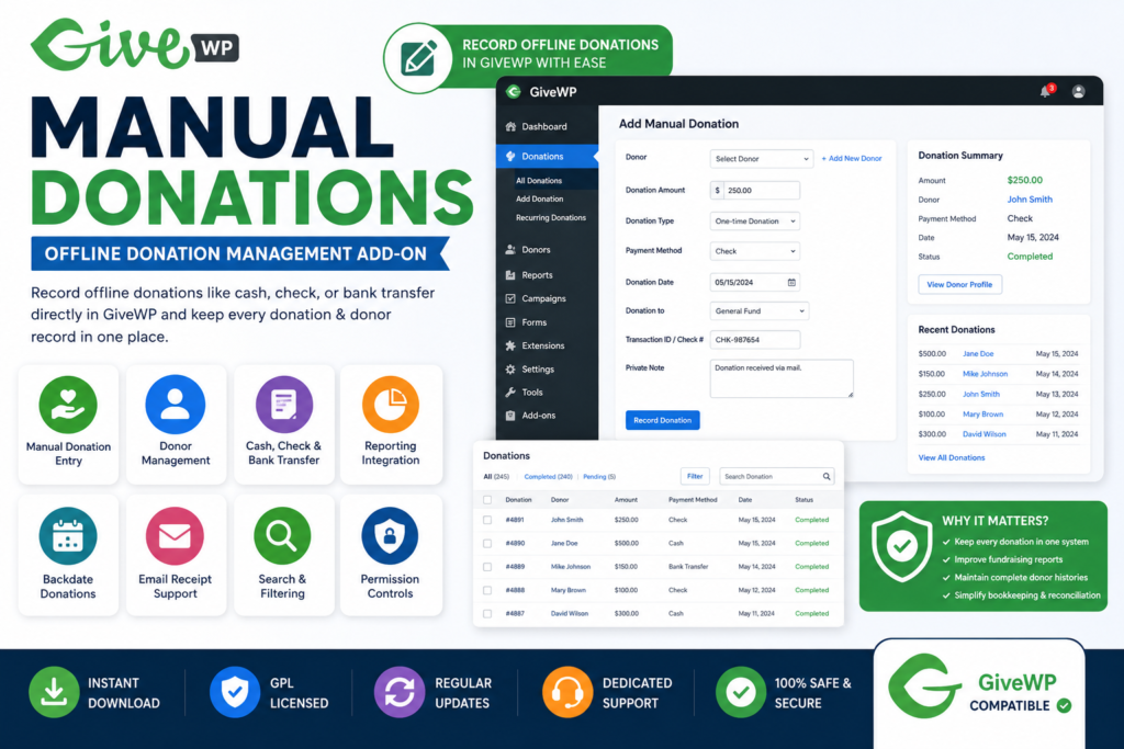 GiveWP Manual Donations – Offline Donation Management Add-on