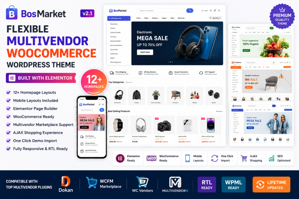 BosMarket – Flexible Multivendor Elementor WooCommerce WordPress Theme
