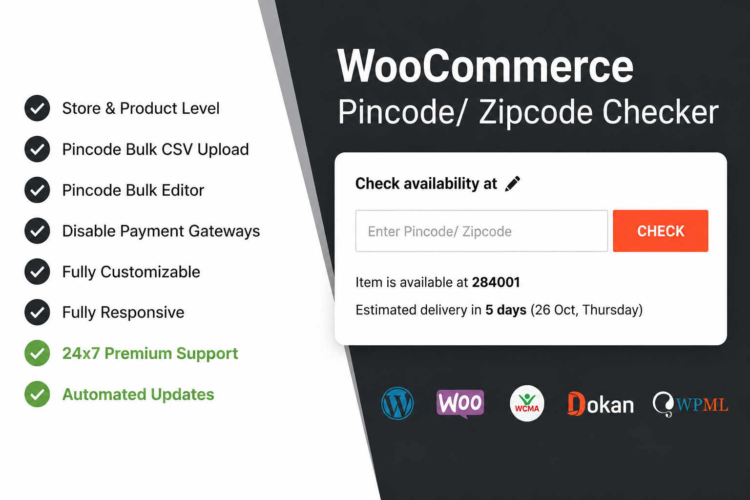 WooCommerce Pincode Zipcode Checker – Delivery Availability Plugin