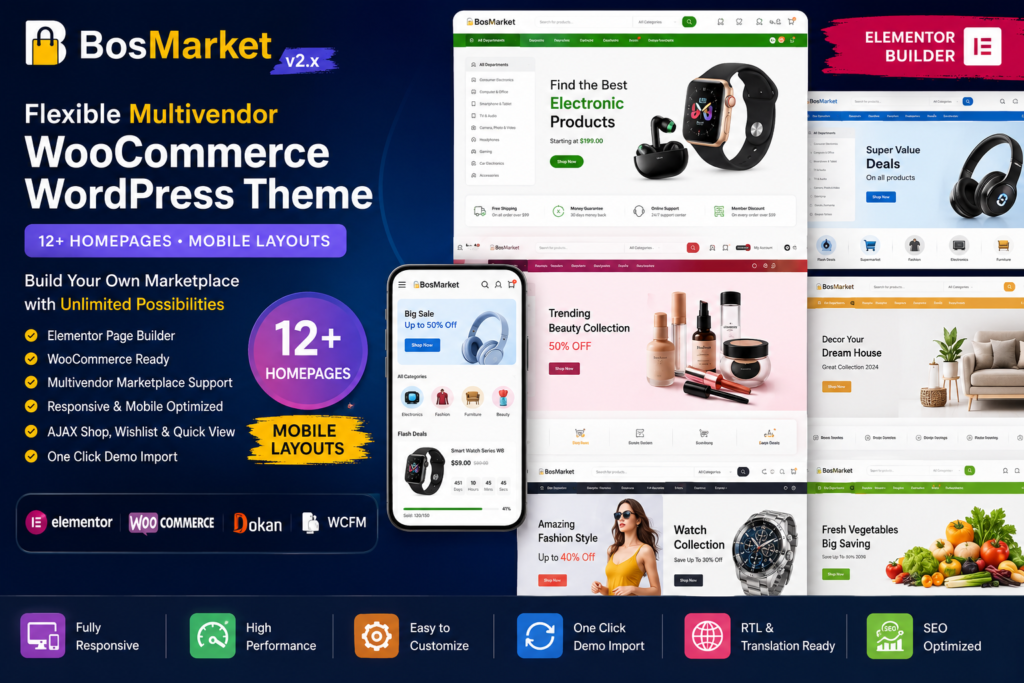 BosMarket – Flexible Multivendor Elementor WooCommerce WordPress Theme