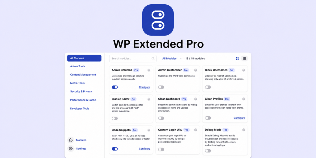 WP Extended Pro – All-in-One Modular WordPress Admin Toolkit Plugin
