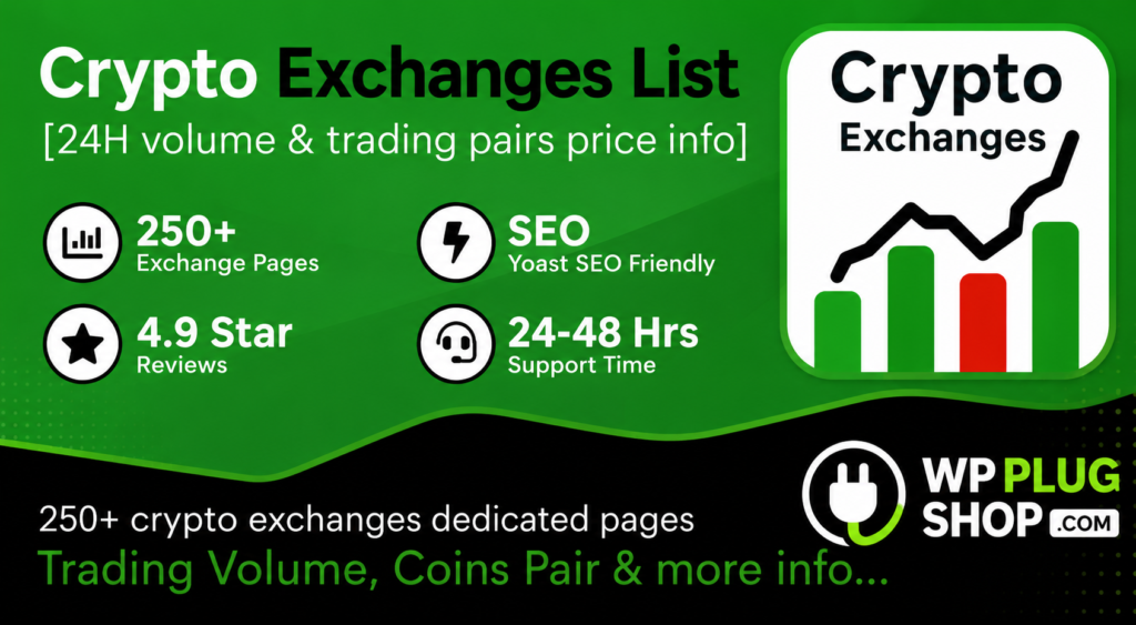 Cryptocurrency Exchanges List Pro – Live Crypto Exchange Directory Plugin for WordPress
