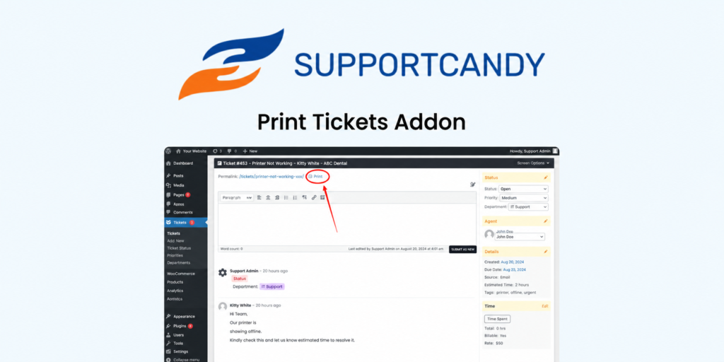 SupportCandy Print Tickets Addon – WordPress Helpdesk PDF Export & Ticket Printing Tool